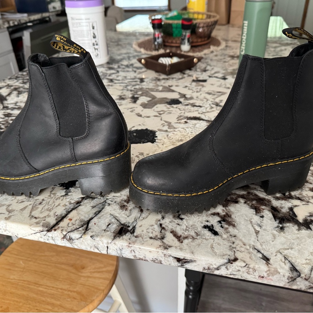 Dr. Martens Black Ankle Boots with Yellow Stitching